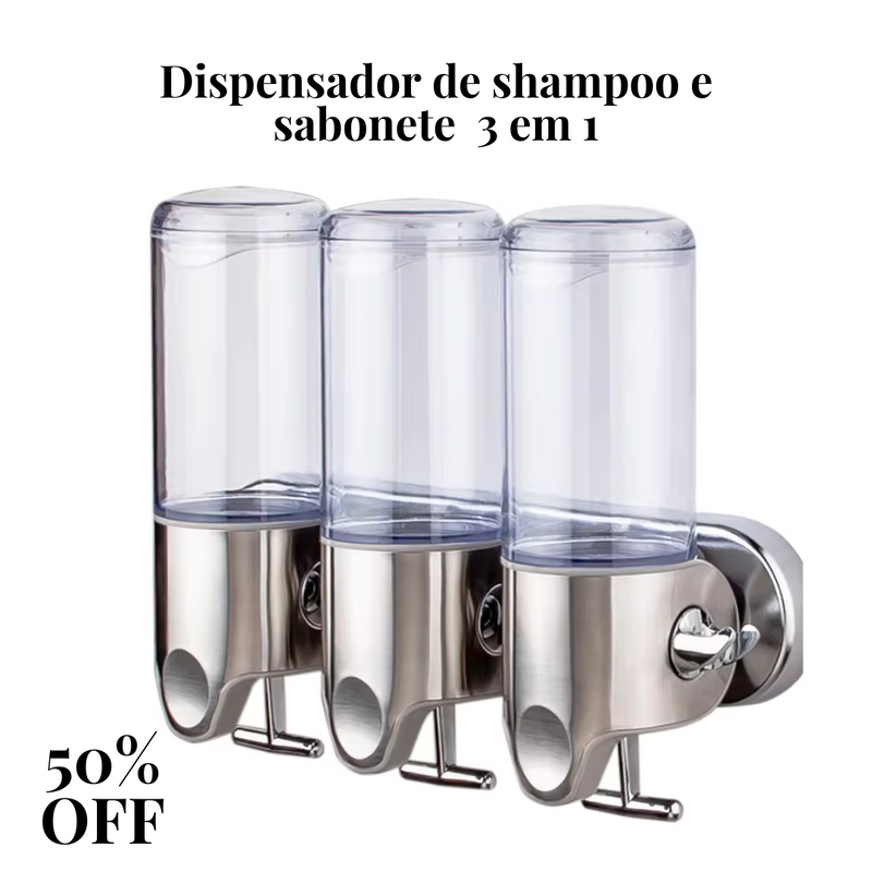 Dispensador de shampoo e sabonete  3 em 1