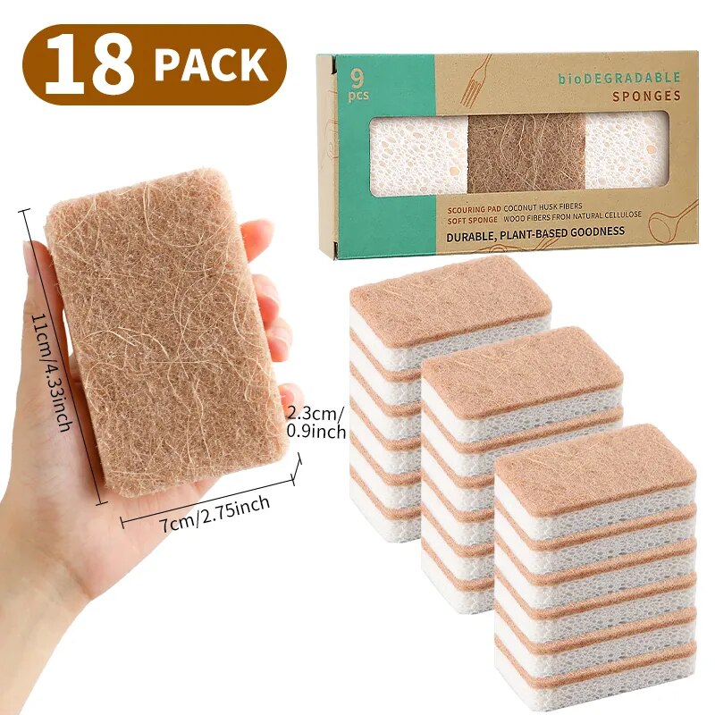 18 Esponjas de Louça Biodegradáveis Premium (dura 6 meses)