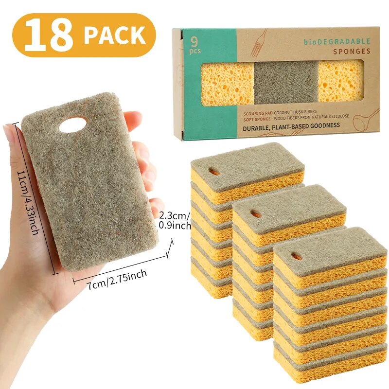 18 Esponjas de Louça Biodegradáveis Premium (dura 6 meses)