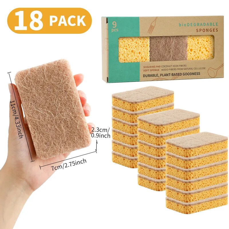 18 Esponjas de Louça Biodegradáveis Premium (dura 6 meses)