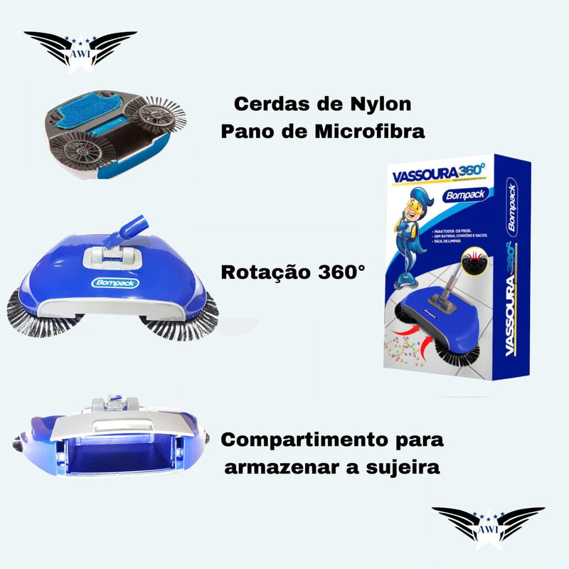 Vassoura 3 em 1 SmartClean 360° | Varre, Armazena e Passa Pano